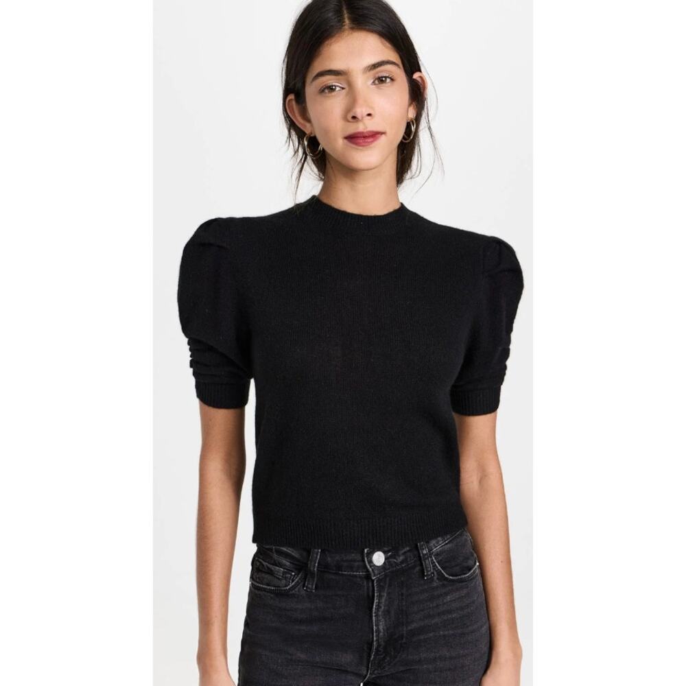 Frame Ruched Sleeve Cashmere Sweater Noir size S small
